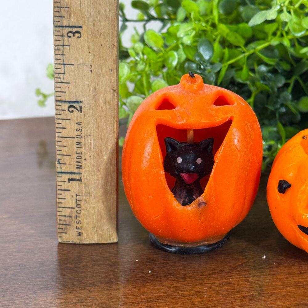 Vintage Halloween Candles Set of 2 Pumpkins Black Cat Kitschy Decor - Picture 4 of 4